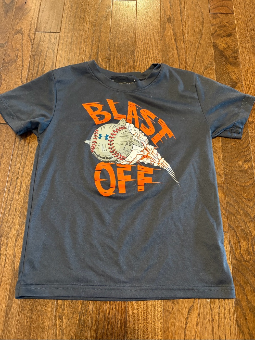 Under Armour Navy Tee with Orange 'Blast Off' Baseball Graphic